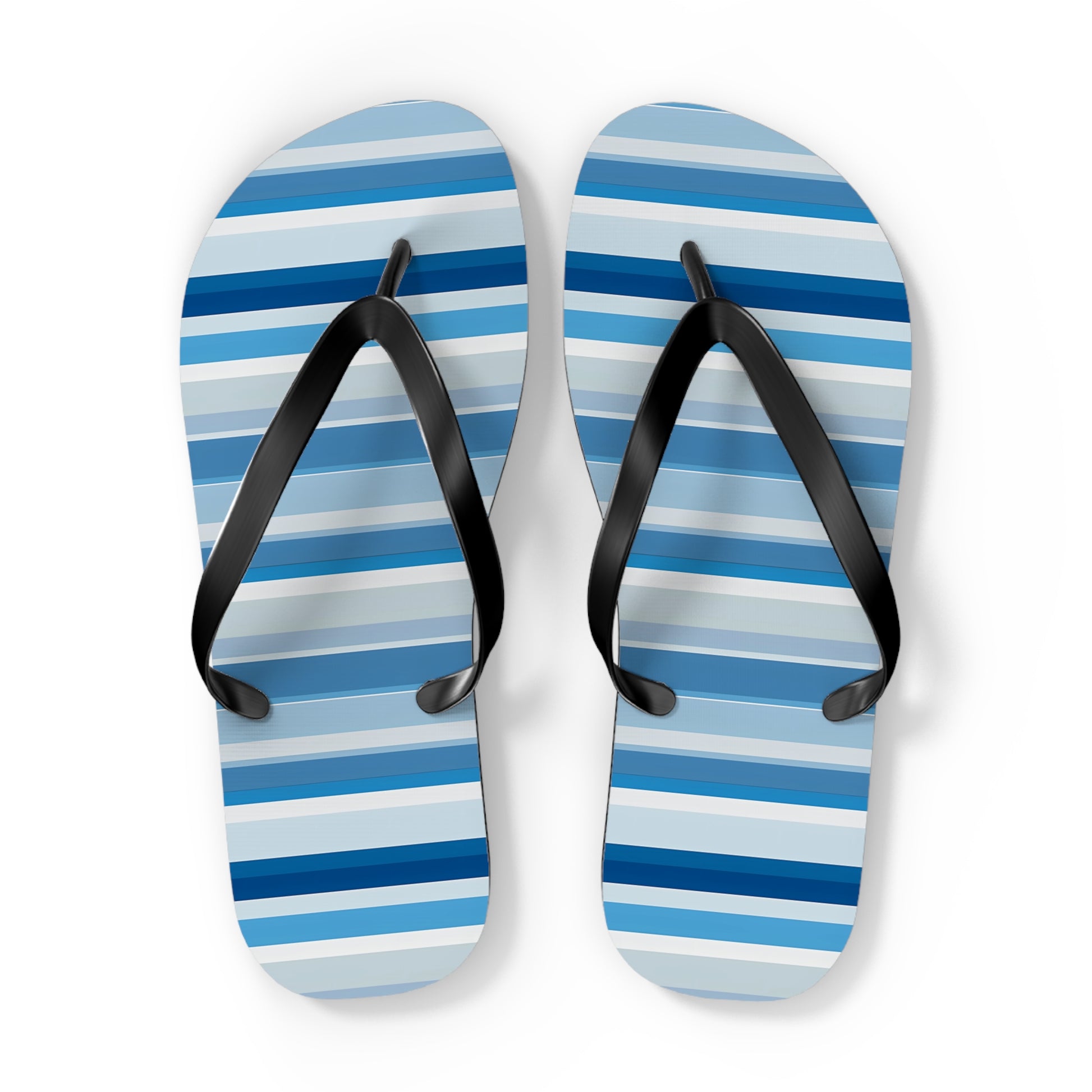 Shades of Light Blue Stripes Flip Flops. 5/8" Thick Comfortable Summer or Winter Gym/Sauna Footwear for Men and Women.