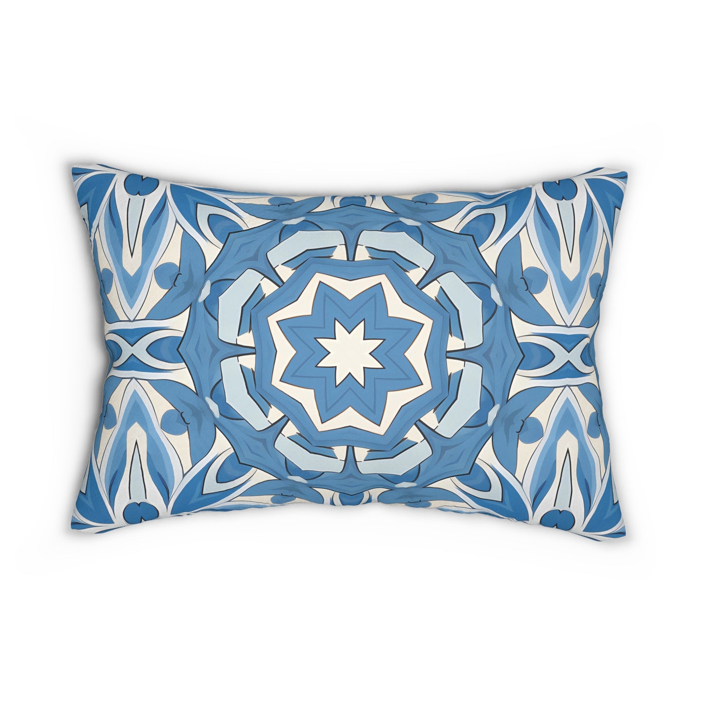 Delft Blue Star Tile Lumbar Pillow - Spun Polyester - Double-Sided Print - Concealed Zipper - 20" x 14"