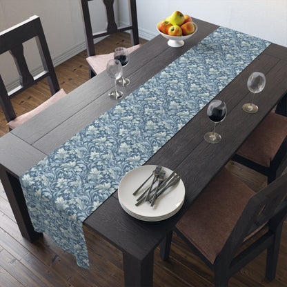 Soft Blue Leaf Tapestry Table Runner - Cotton Twill - Available in 2 sizes: 16" x 72" and 16" x 90".
