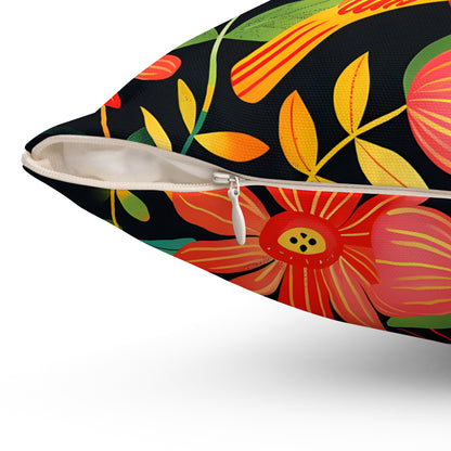Blooming Bird Wonderland Square Throw Pillow - Spun Polyester - Double-Sided Print - Concealed Zipper - Available in 7 sizes.