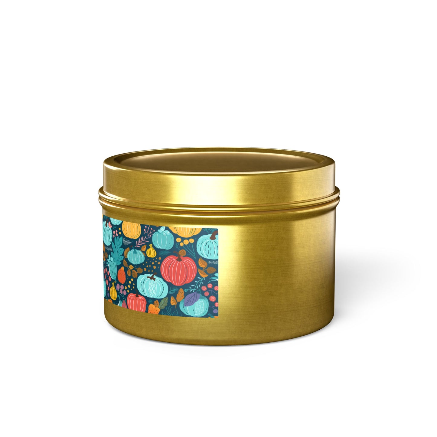 Fall Pumpkin Dance Tin Candle. Autumn's Dance in a Tin. Available in 2 sizes, 3 finishes, and 5 scents.