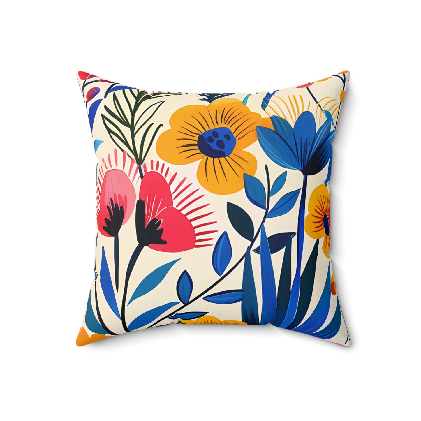 Happy Heartfelt Blooms Square Throw Pillow - Spun Polyester - Double-Sided Print - Concealed Zipper - Available in 4 sizes