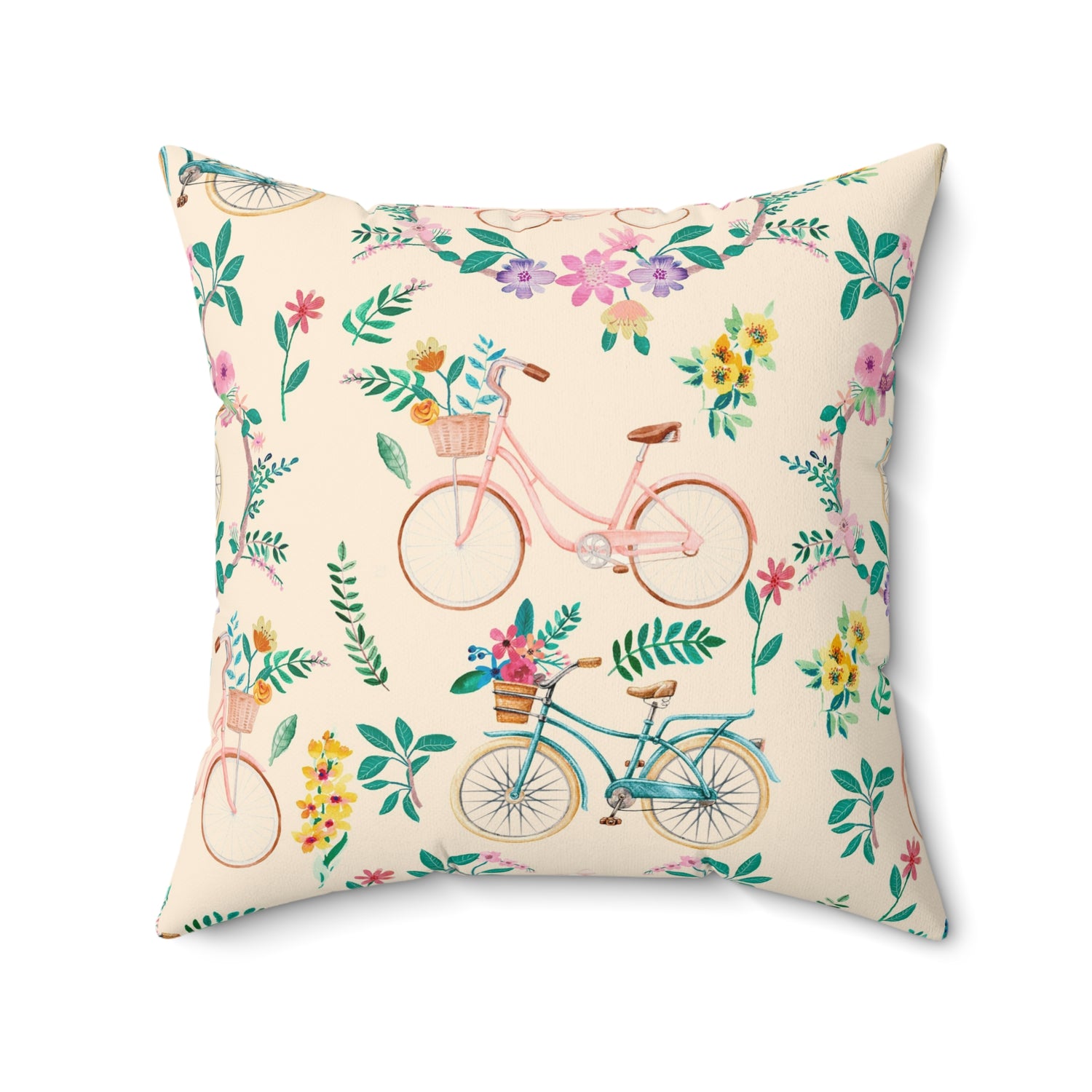 Whimsical Wheels Square Throw Pillow - Spun Polyester - Double-Sided Print - Concealed Zipper - Available in 4 sizes.