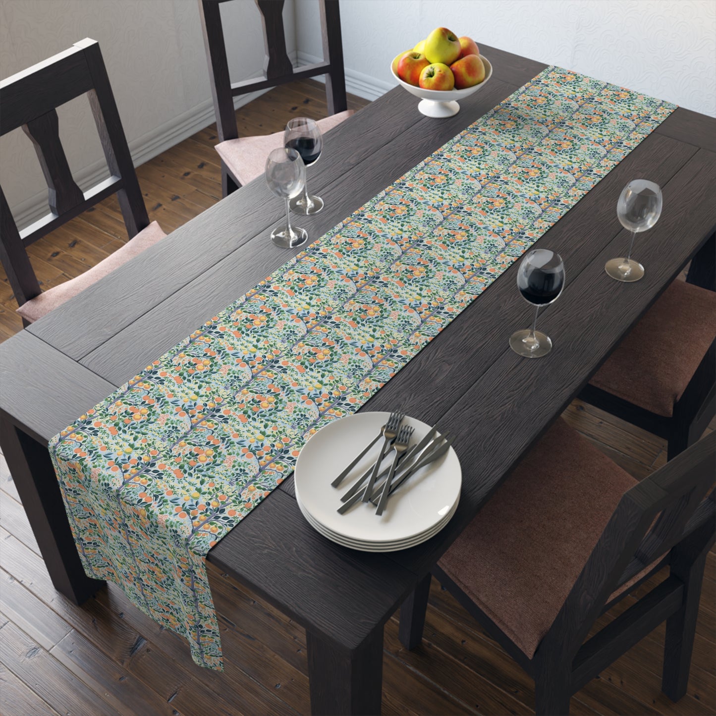 Modern Citrus Tree Table Runner - Cotton Twill - Available in 2 sizes: 16" x 72" and 16" x 90".