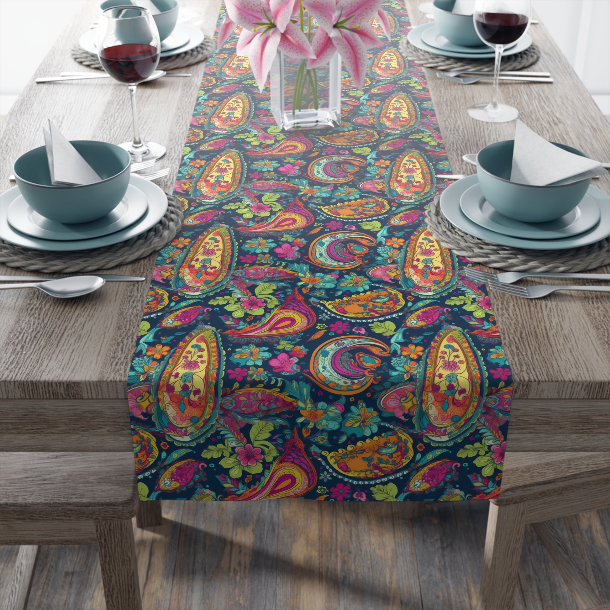 Psychedelic Paisley Party Table Runner - Unleash Vibrant Energy with Psychedelic Paisley! Available in 2 sizes.