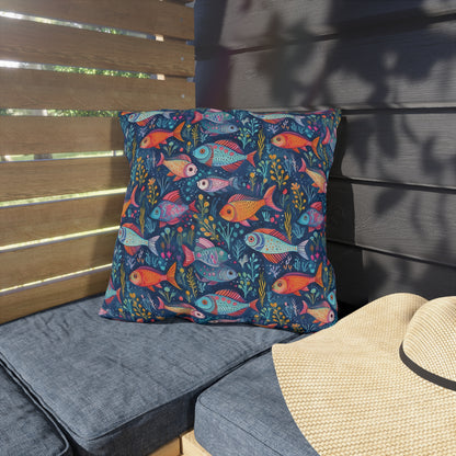 Fun Fish Square Outdoor Pillow - Spun Polyester - Double-Sided Print - UV-Resistant - Water-Resistant - Available in 3 sizes.