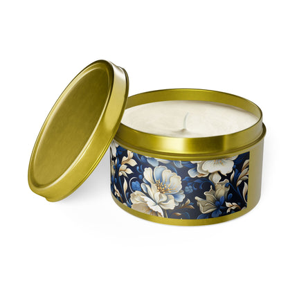 Whitman Floral Tin Candle. A Poet's Garden in a Tin. Available in 2 sizes, 3 finishes, and 5 scents.