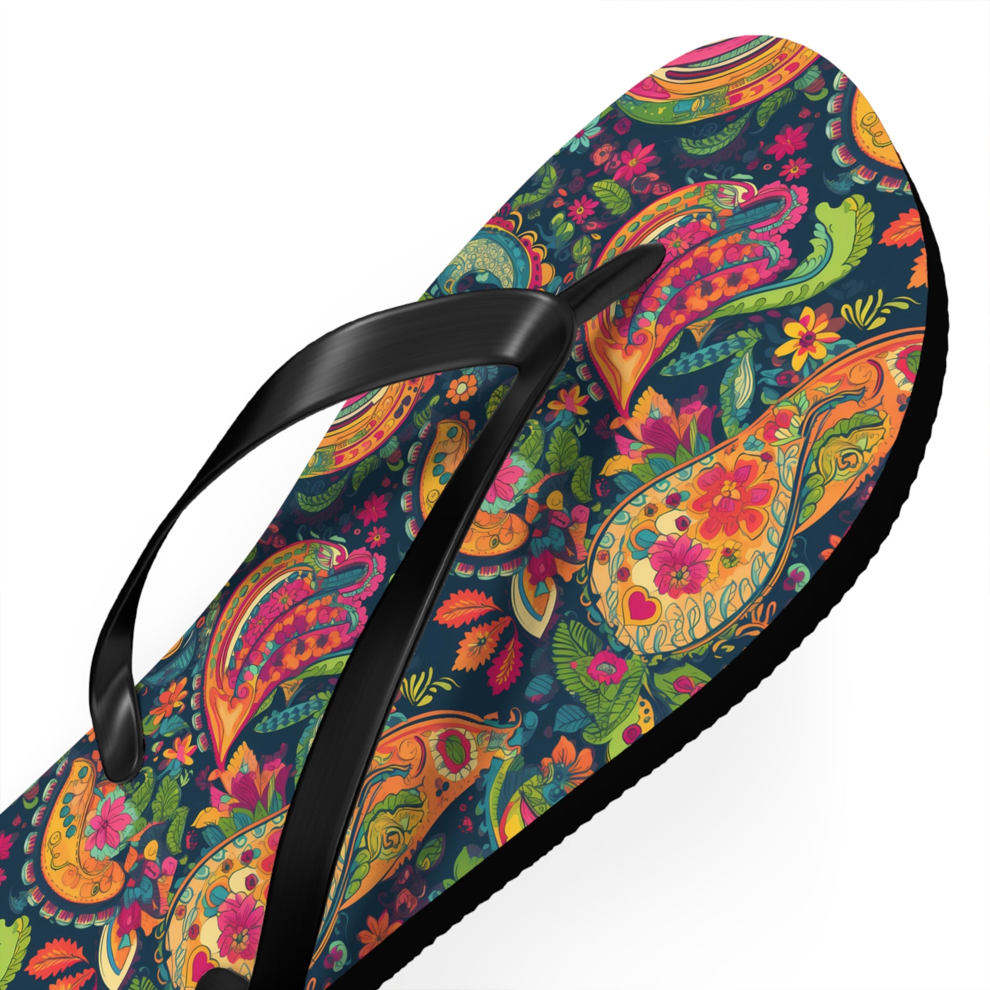 Psychedelic Paisley Party Flip Flops. 5/8" Thick Comfortable Summer or Winter Gym/Sauna Footwear for Men and Women.