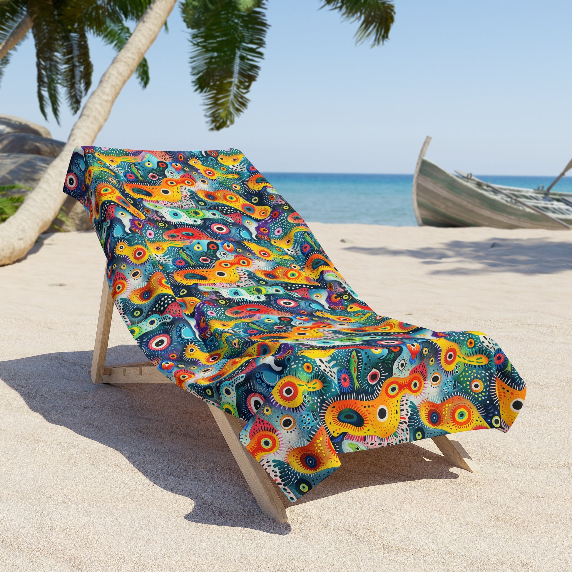 Psychedelic Amoeba Pop Luxurious Beach Towel - Dive into Vibrant Fun! Available in 2 sizes.