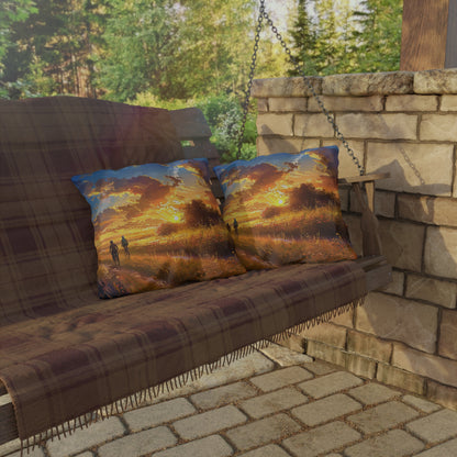 Golden Sunset Ride Square Outdoor Pillow - Spun Polyester - Double-Sided Print - UV-Resistant - Water-Resistant - Available in 3 sizes.