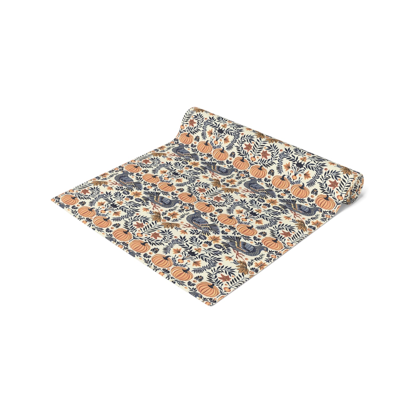 Autumn Harvest Woodcut Table Runner - Cotton Twill - Available in 2 sizes: 16" x 72" and 16" x 90".