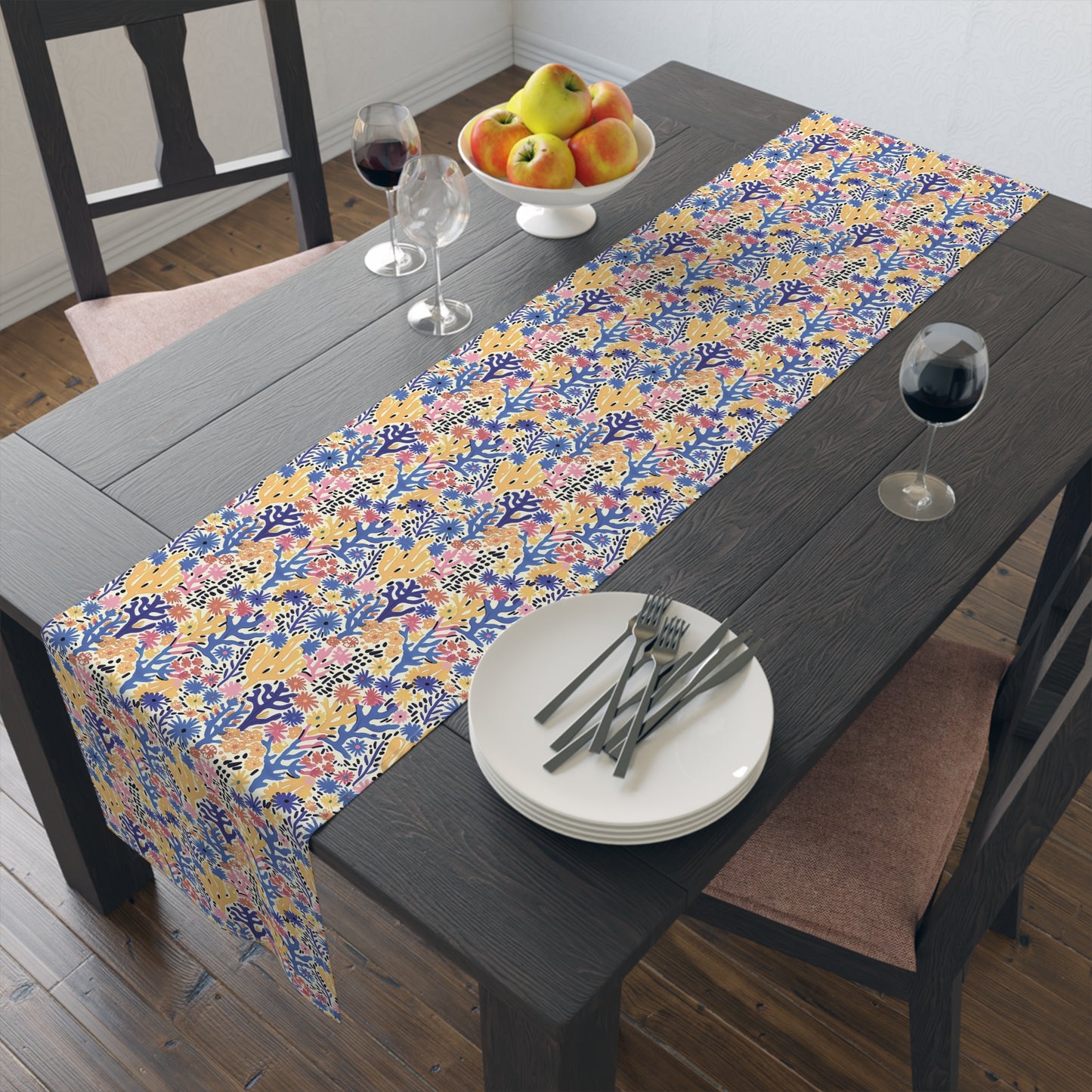 Coral Bloom Harmony Table Runner - Cotton Twill - Available in 2 sizes: 16" x 72" and 16" x 90".