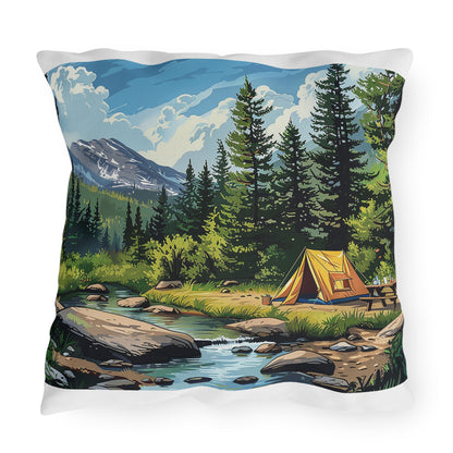 High Sierras Camp Square Outdoor Pillow - Spun Polyester - Double-Sided Print - UV-Resistant - Water-Resistant - Available in 3 sizes.