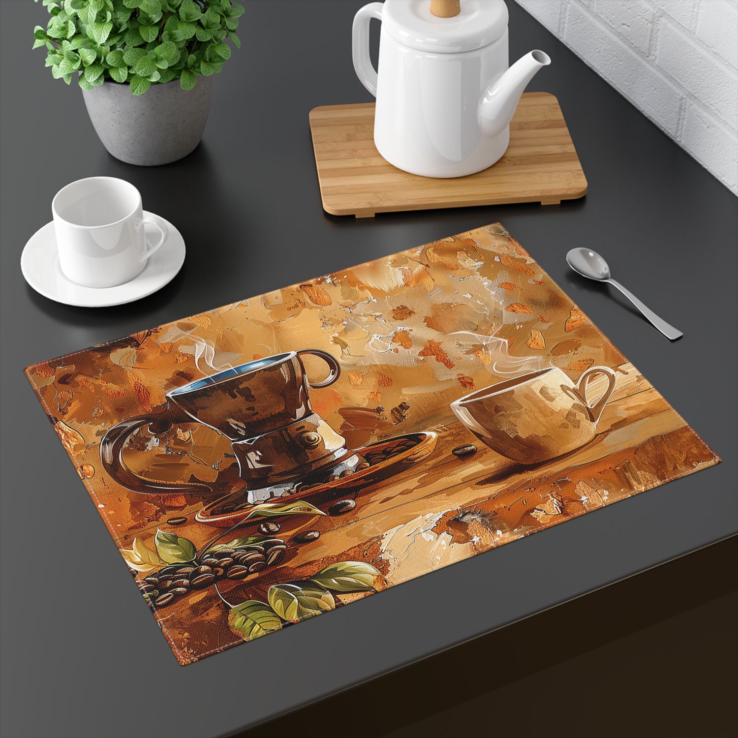 Coffee Break Escape Placemat - Indulge in a Coffee Break with Every Meal! Cotton Twill - 18" x 14"