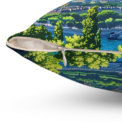 Parisian Eiffel Tower Dreamscape Square Throw Pillow - Spun Polyester - Double-Sided Print - Concealed Zipper - Available in 7 sizes