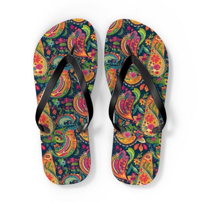 Psychedelic Paisley Party Flip Flops. 5/8" Thick Comfortable Summer or Winter Gym/Sauna Footwear for Men and Women.