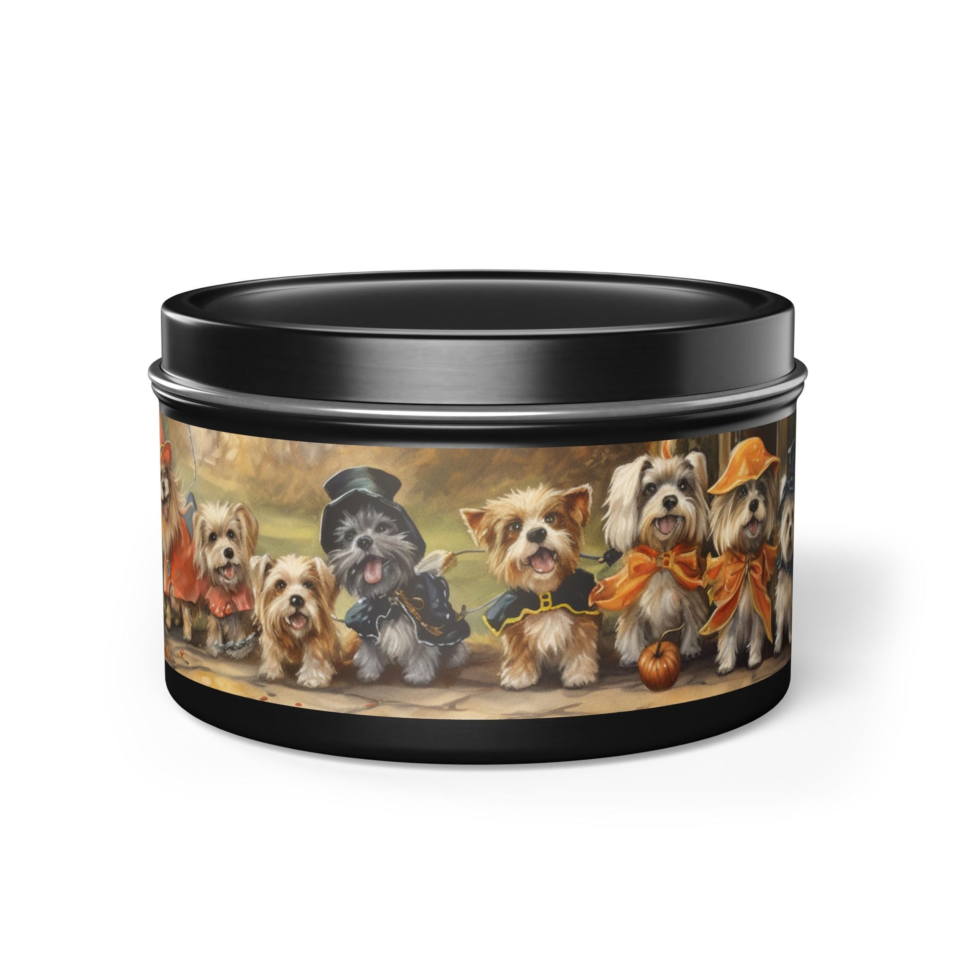 Vintage Halloween Dog Tin Candle - No Tricks, Just Doggy Treats! Light up Your Spooky Nights with Cozy Vibes and Playful Charm!