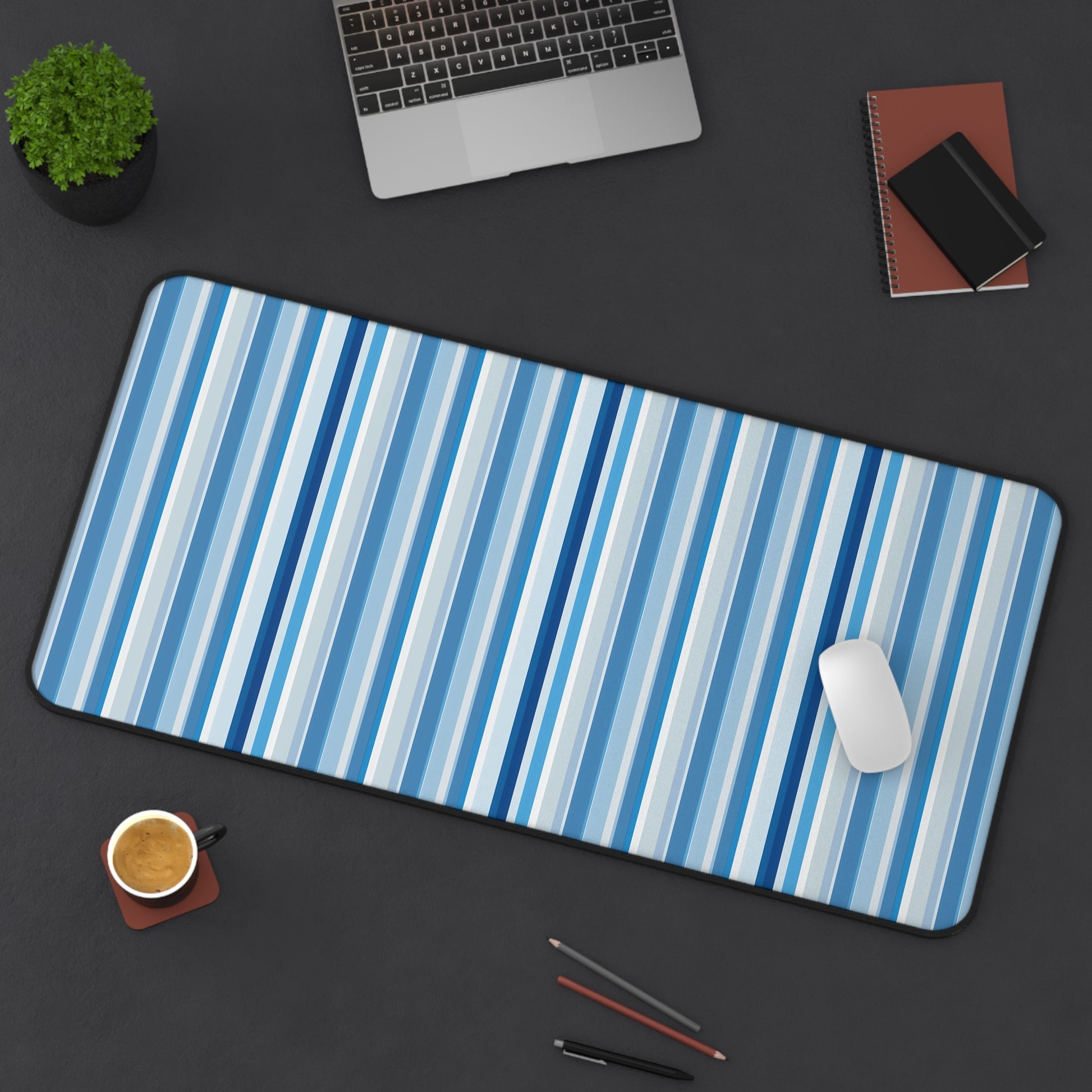 Shades of Light Blue Stripes Desk Mat (Desk Pad) - Stripes of Style for Every Task! Available in 3 sizes.