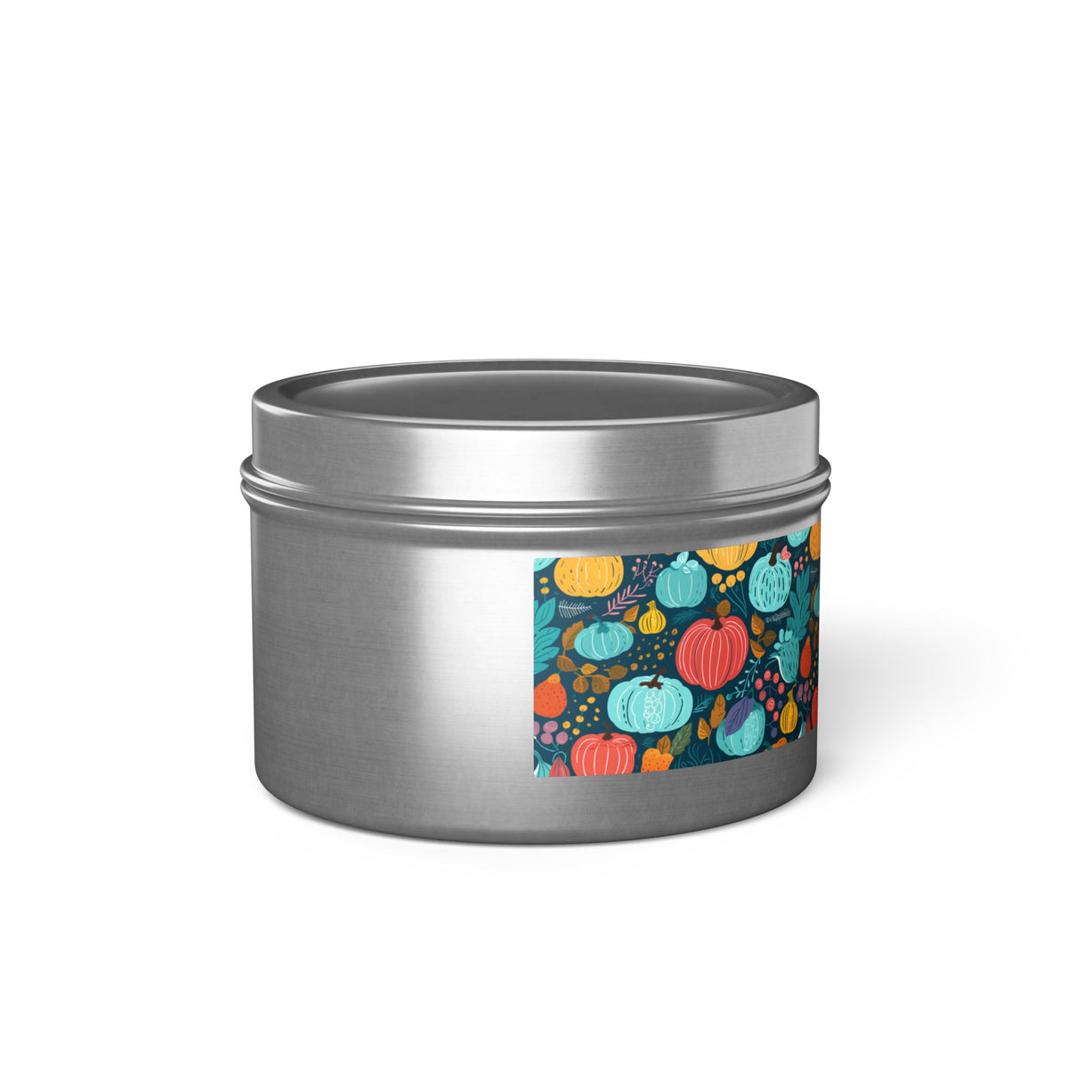 Fall Pumpkin Dance Tin Candle. Autumn's Dance in a Tin. Available in 2 sizes, 3 finishes, and 5 scents.