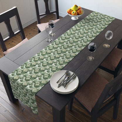 Vintage Green Hydrangea Table Runner - Cotton Twill - Available in 2 sizes: 16" x 72" and 16" x 90".