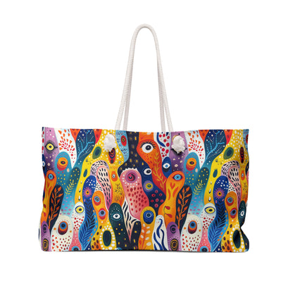 Whimsical Wavy Wonders Weekender Bag - Step into Surreal Style - Where Every Wave is a Playful Pop of Color!