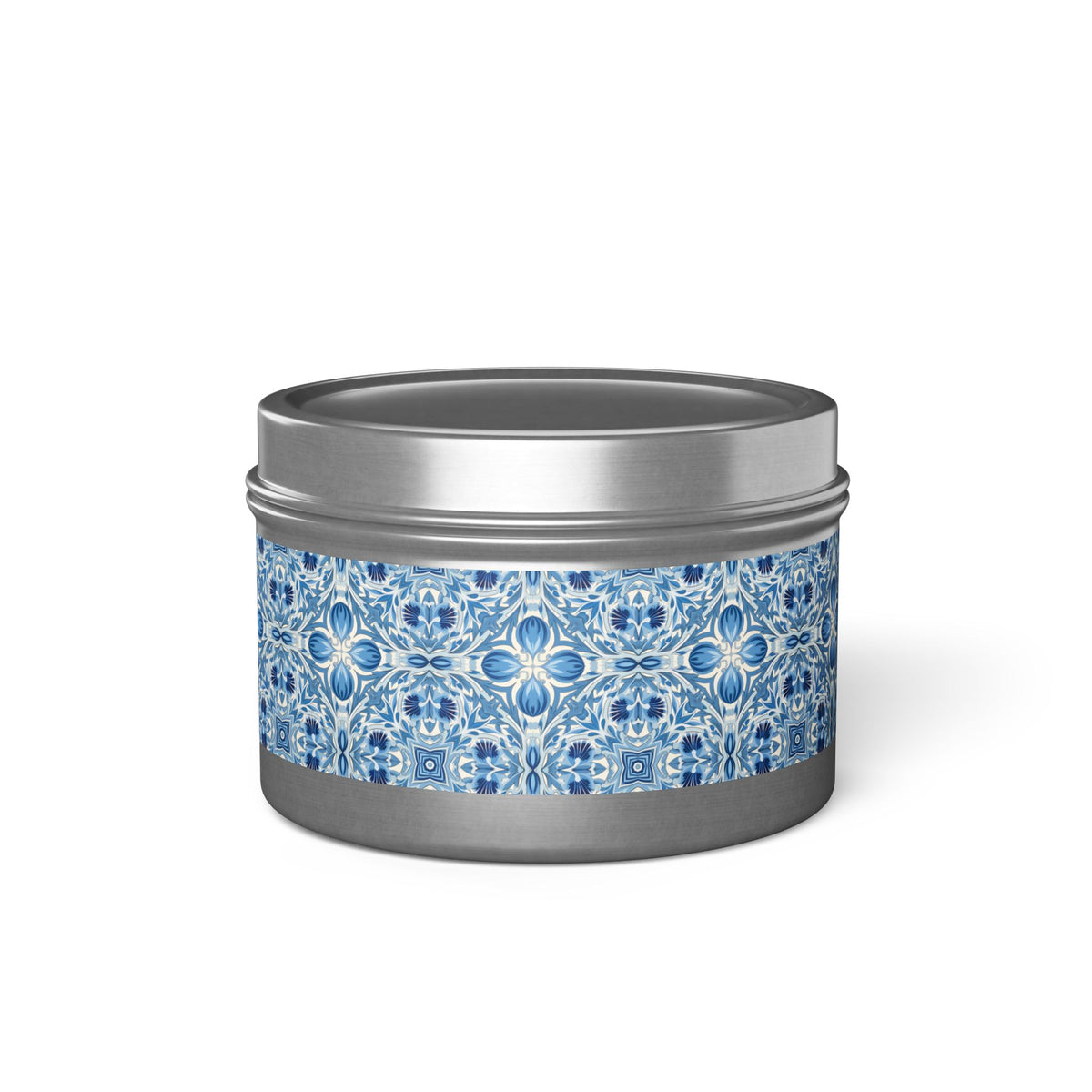 Dutch Blue Tile Tin Candle. Delft Calm, Travel Size. Available in 2 sizes, 3 finishes, and 5 scents.