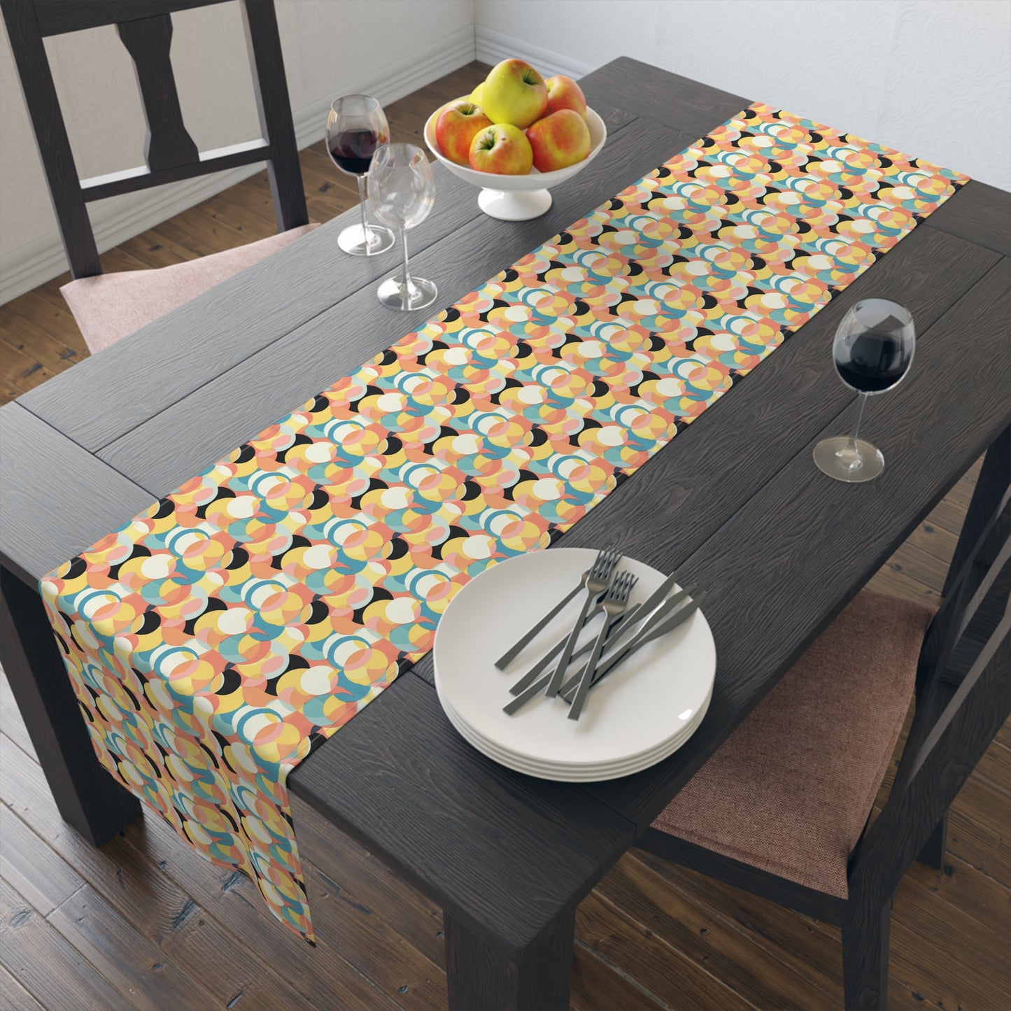 Mod Circle Medley Table Runner - Cotton Twill - Available in 2 sizes: 16" x 72" and 16" x 90".
