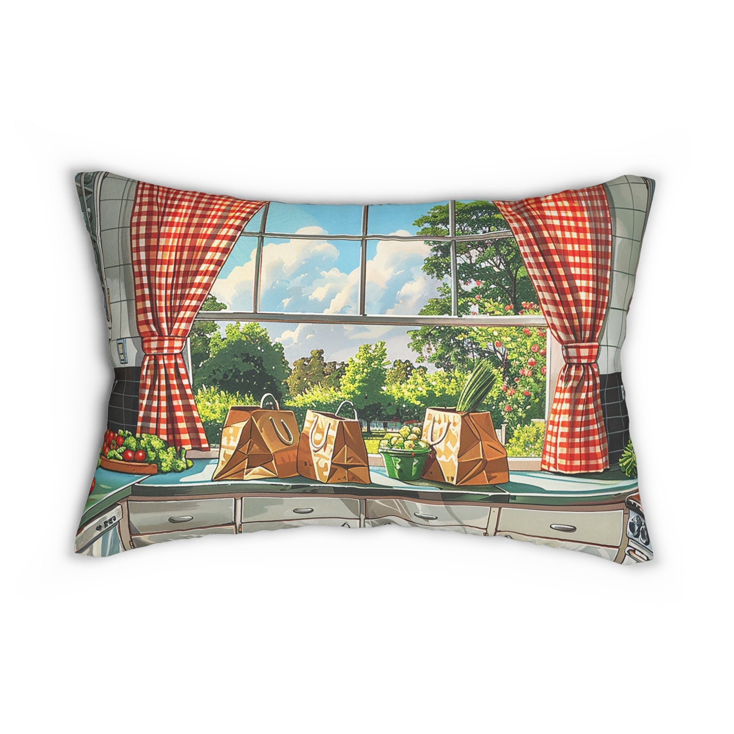 1950s Nostalgic Kitchen Lumbar Pillow - Spun Polyester - Double-Sided Print - Concealed Zipper - 20 x 14