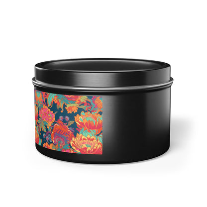 Psychedelic Flower Power Tin Candle. Far-Out Fragrance in a Tin. Available in 2 sizes, 3 finishes, and 5 scents.