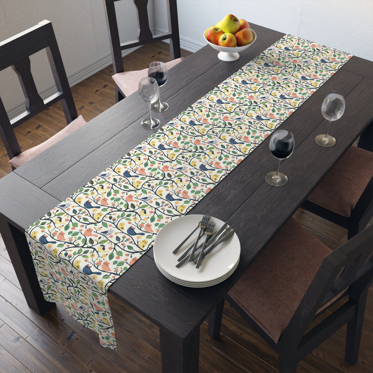 Catbird Tree Designer Table Runner - Cotton Twill - Available in 2 sizes: 16" x 72" and 16" x 90".