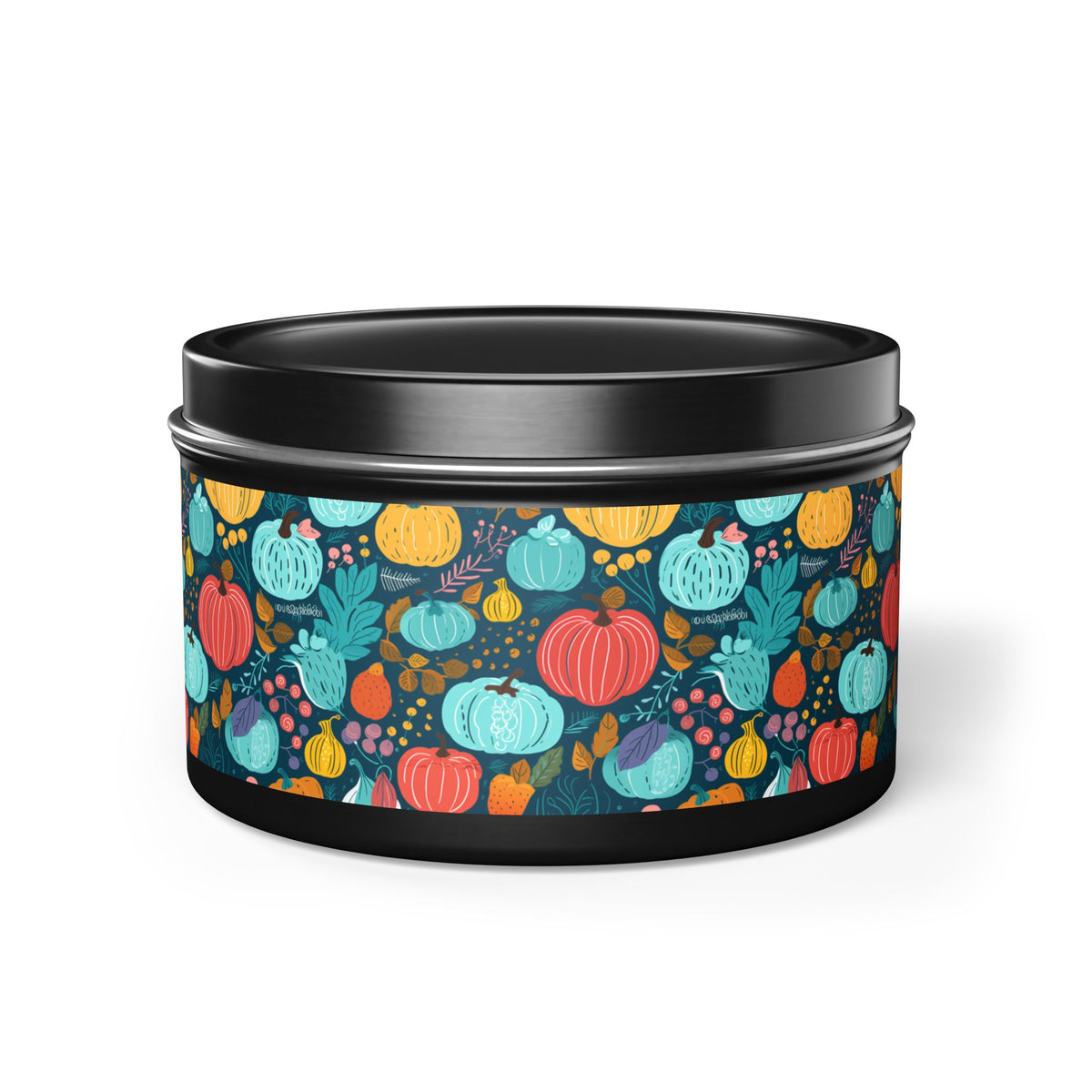Fall Pumpkin Dance Tin Candle. Autumn's Dance in a Tin. Available in 2 sizes, 3 finishes, and 5 scents.