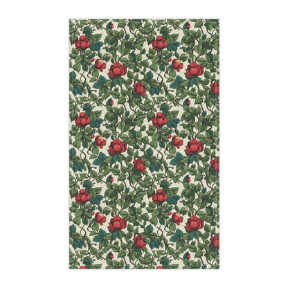 Classic Red Rose & Vine Kitchen Towel - Cotton Twill - 18" x 30"