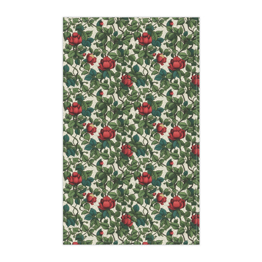 Classic Red Rose & Vine Kitchen Towel - Cotton Twill - 18" x 30"