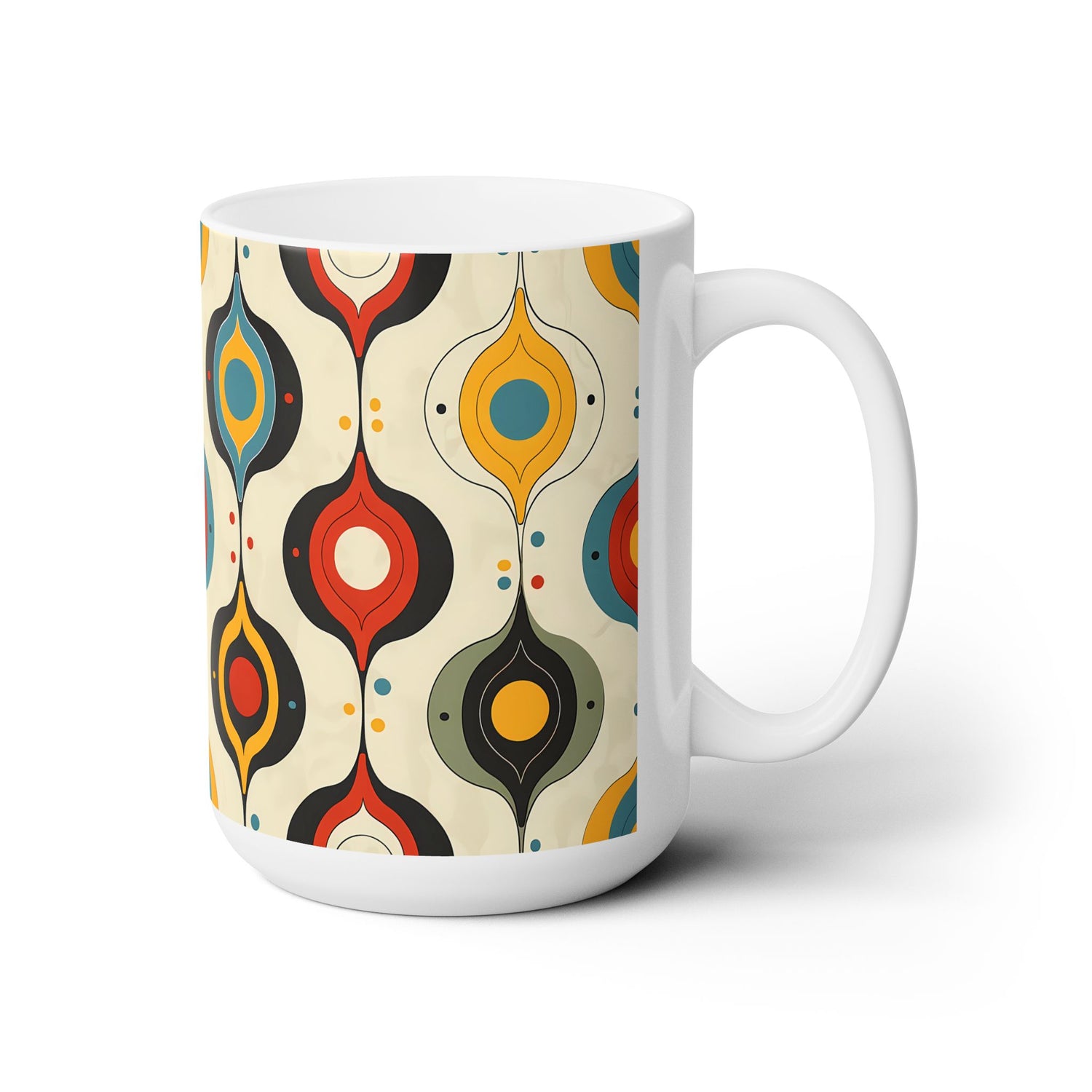 Retro Swinging Baubles Ceramic Mug - 15 oz. - Swing into Retro Charm with Every Sip!