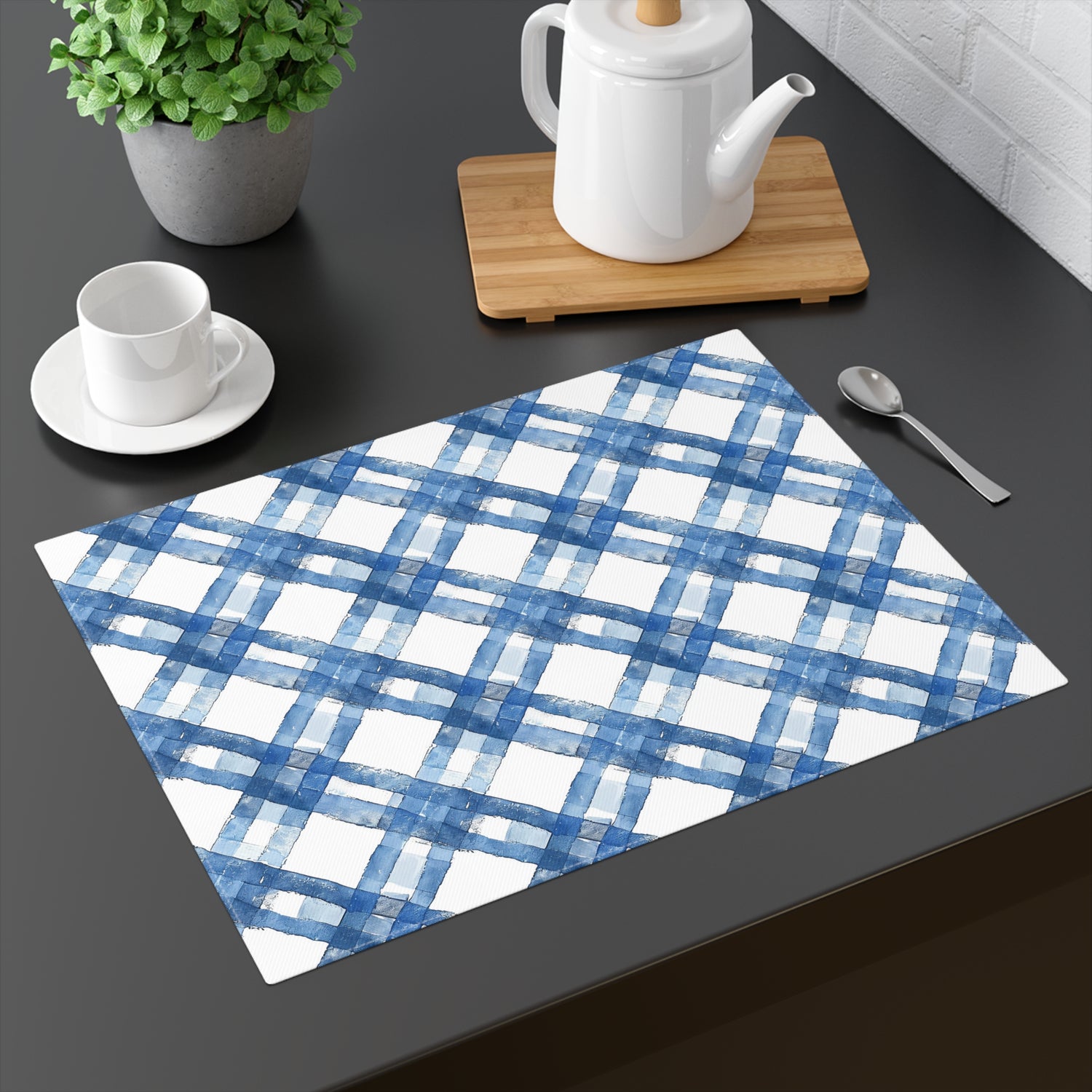 Blue Breeze Gingham Placemat - Classic Charm Meets Modern Elegance! Cotton Twill - 18" x 14"