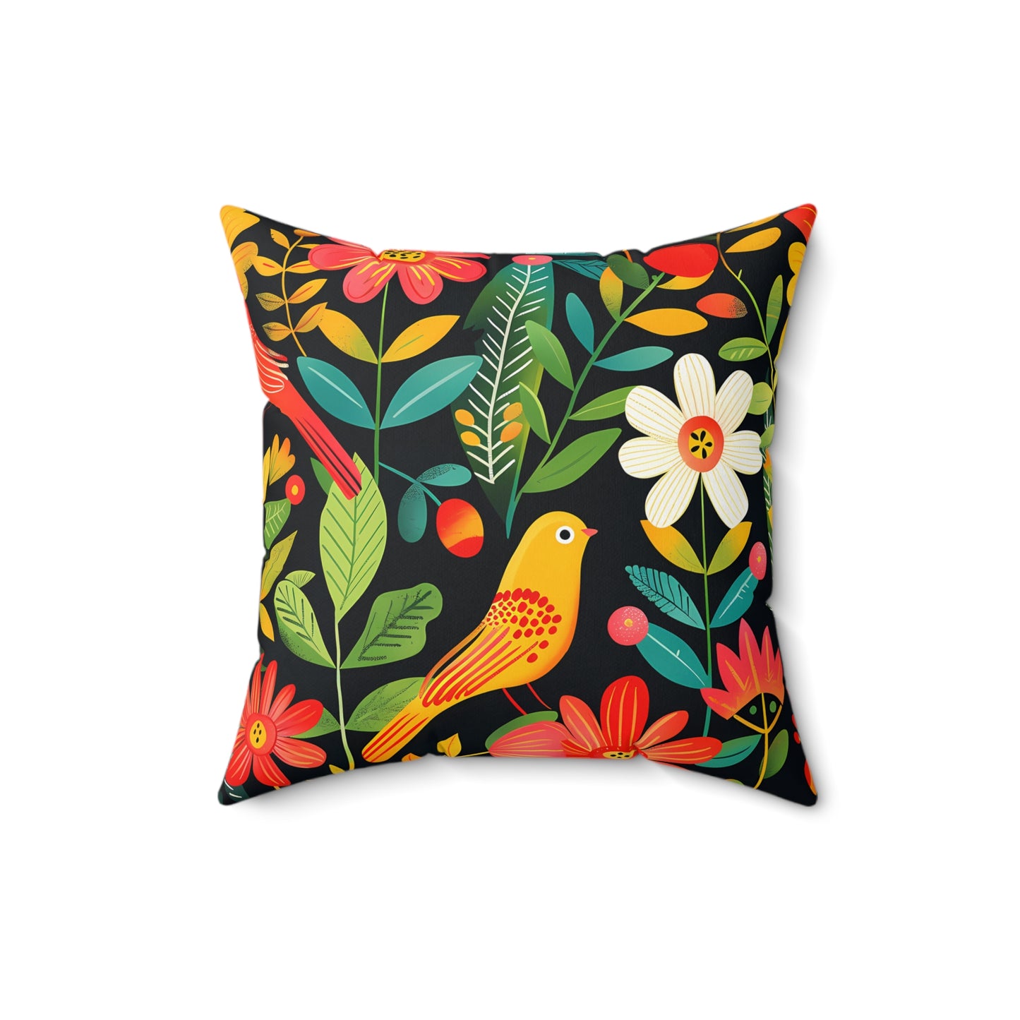 Blooming Bird Wonderland Square Throw Pillow - Spun Polyester - Double-Sided Print - Concealed Zipper - Available in 7 sizes.