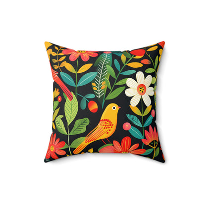Blooming Bird Wonderland Square Throw Pillow - Spun Polyester - Double-Sided Print - Concealed Zipper - Available in 7 sizes.