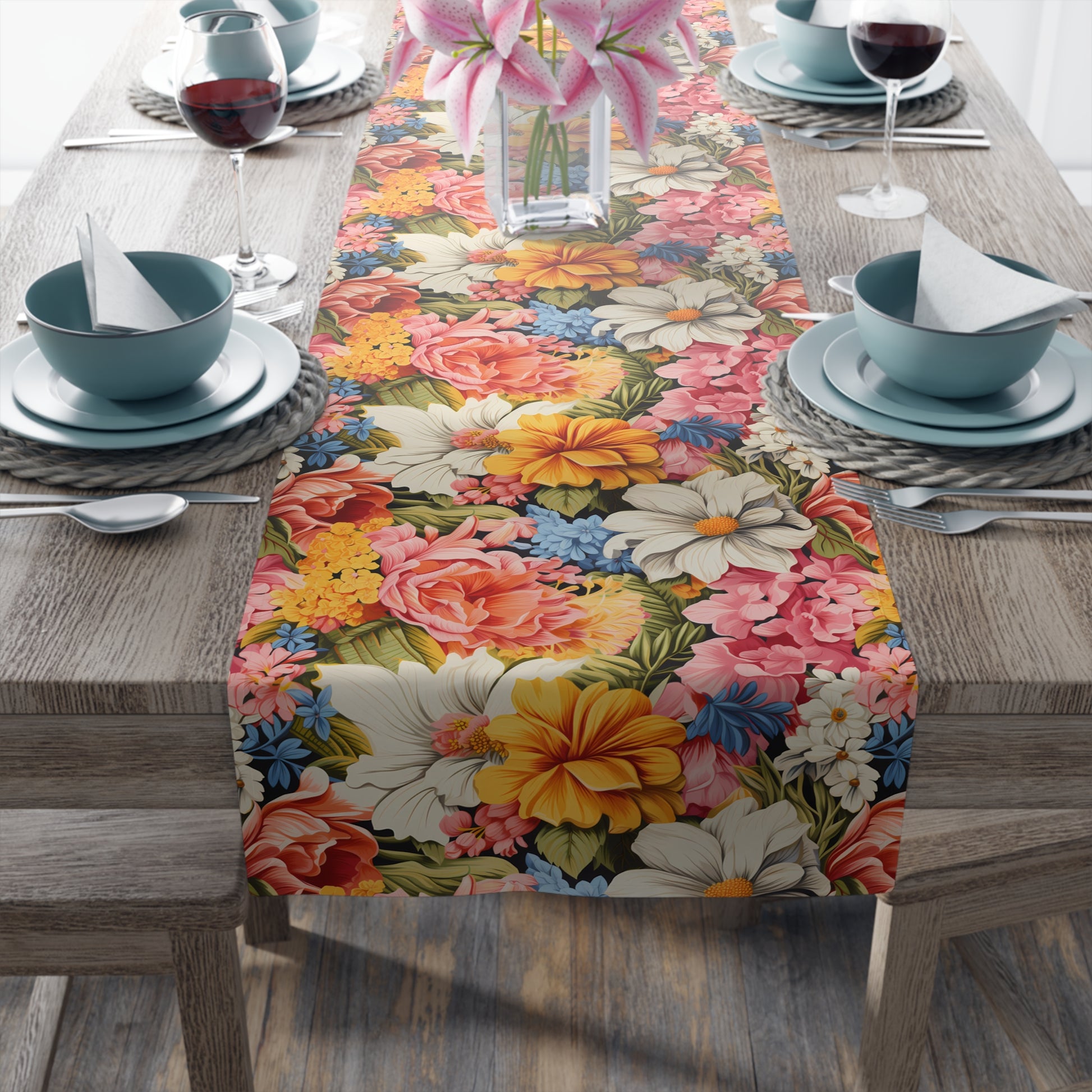 Chic Floral Table Runner - Bring Pastel Floral Charm to Your Table! Available in 2 sizes.