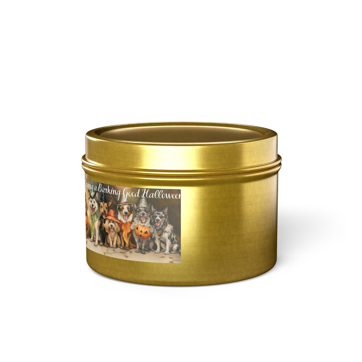 We're Having a Barking Good Halloween! Tin Candle. Spooky Treats in a Tin. Available in 2 sizes, 3 finishes, and 5 scents.
