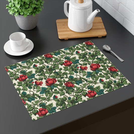 Classic Red Rose & Vine Placemat - 18" x 14".