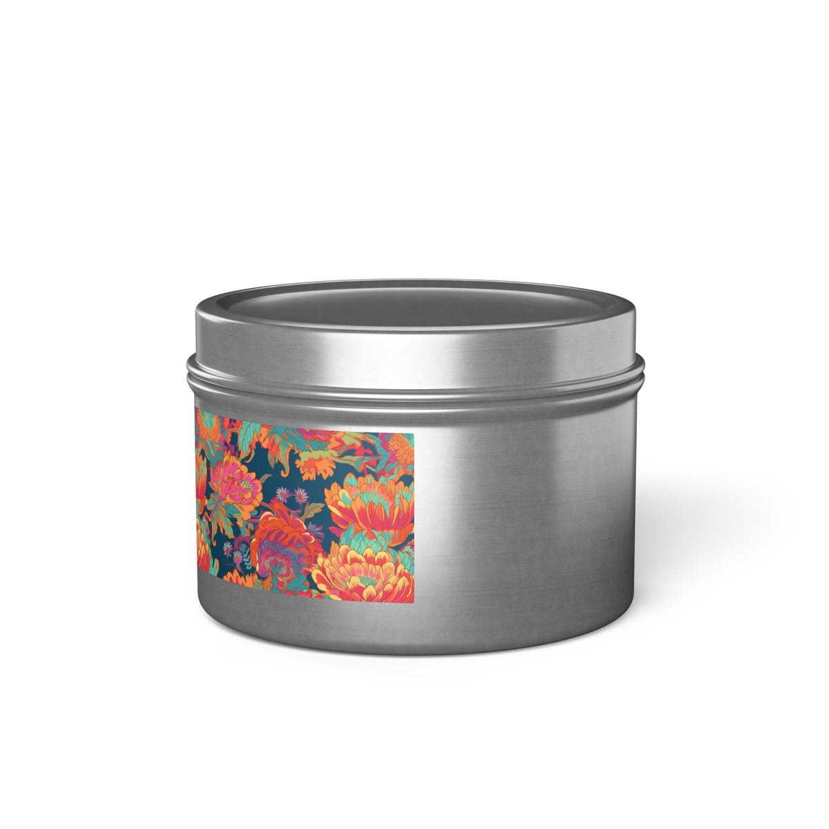 Psychedelic Flower Power Tin Candle. Far-Out Fragrance in a Tin. Available in 2 sizes, 3 finishes, and 5 scents.