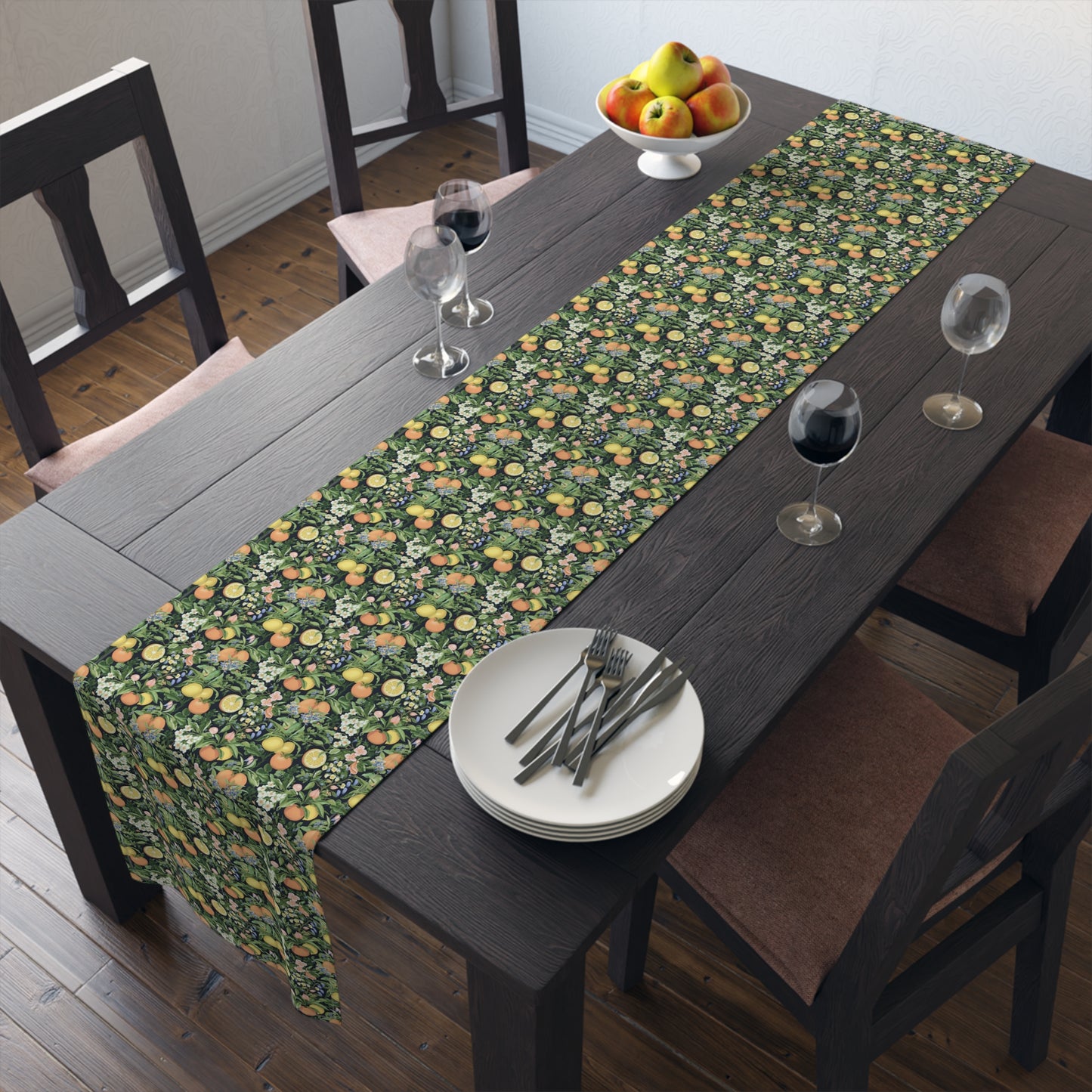 Classic Fruit & Floral Table Runner - Cotton Twill - Available in 2 sizes: 16" x 72" and 16" x 90".