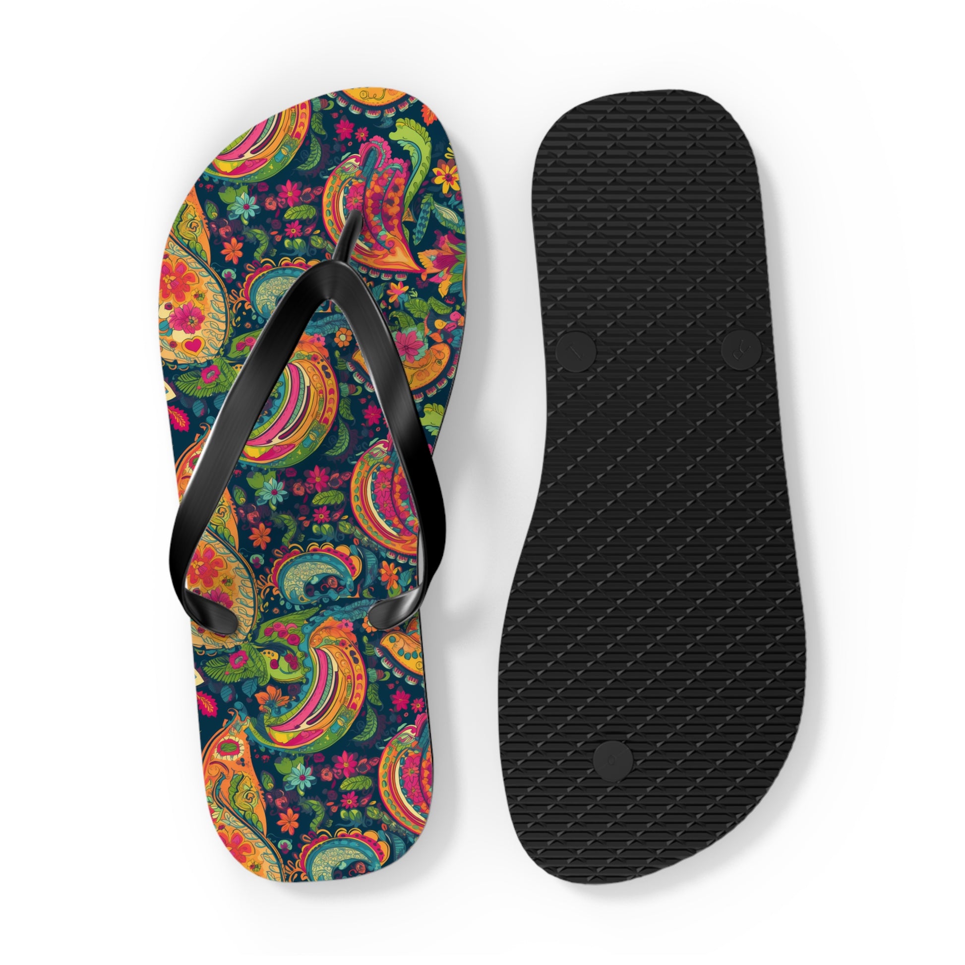 Psychedelic Paisley Party Flip Flops. 5/8" Thick Comfortable Summer or Winter Gym/Sauna Footwear for Men and Women.