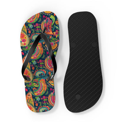 Psychedelic Paisley Party Flip Flops. 5/8" Thick Comfortable Summer or Winter Gym/Sauna Footwear for Men and Women.