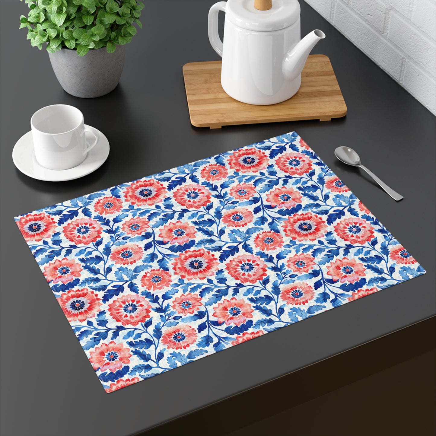 Whimsical Batik Blossoms Placemat - 18" x 14".