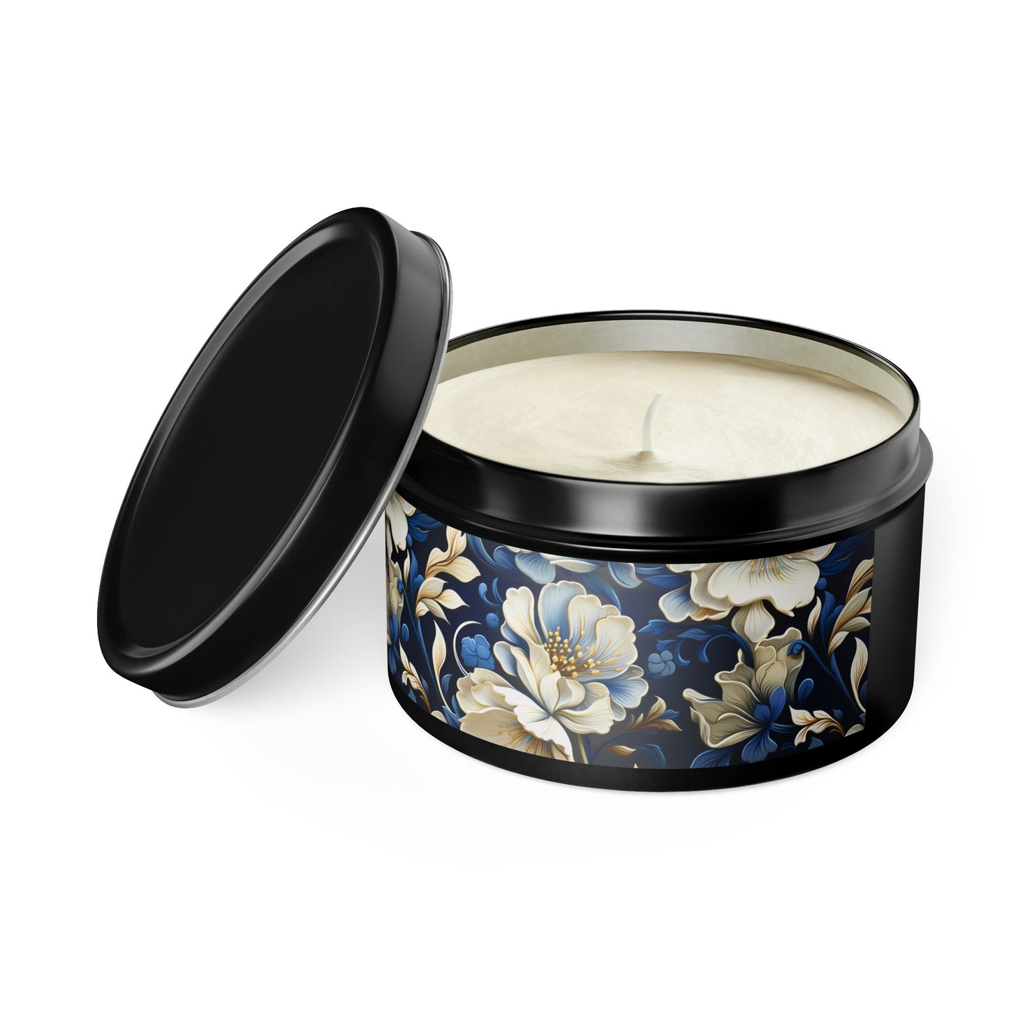 Whitman Floral Tin Candle. A Poet's Garden in a Tin. Available in 2 sizes, 3 finishes, and 5 scents.