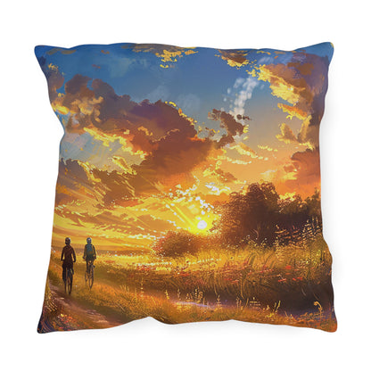 Golden Sunset Ride Square Outdoor Pillow - Spun Polyester - Double-Sided Print - UV-Resistant - Water-Resistant - Available in 3 sizes.