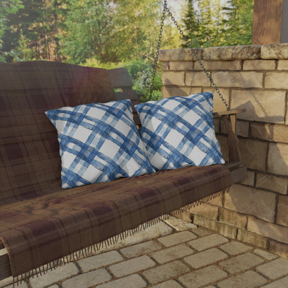 Blue Breeze Gingham Square Outdoor Pillow - Spun Polyester - Double-Sided Print - UV-Resistant - Water-Resistant - Available in 3 sizes.