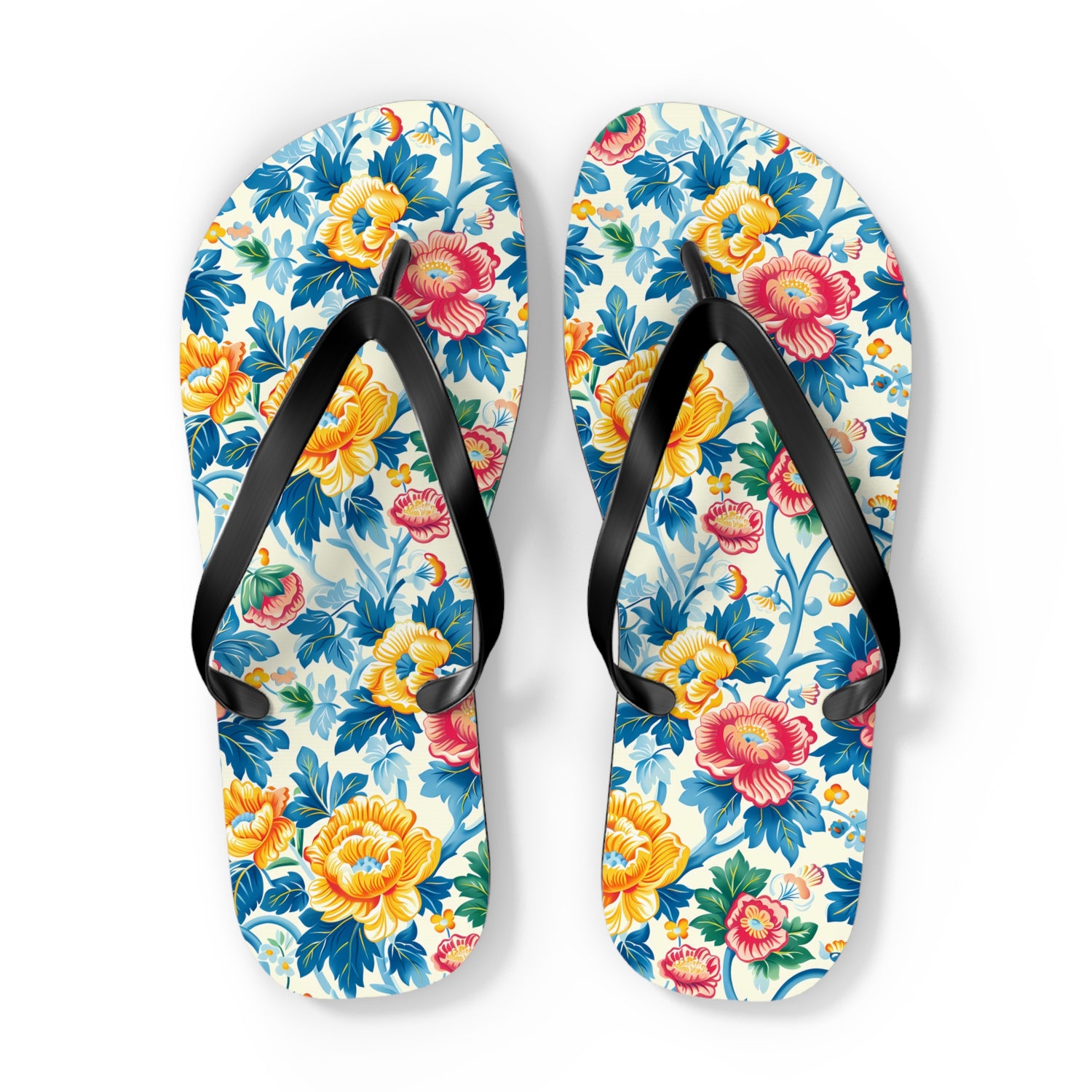 Victorian Garden Delight Flip Flops. 5/8" Thick Comfortable Summer or Winter Gym/Sauna Footwear for Men and Women.