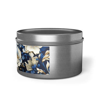 Whitman Floral Tin Candle. A Poet's Garden in a Tin. Available in 2 sizes, 3 finishes, and 5 scents.